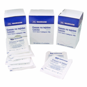 GASAS ESTÉRILES 7.5x7.5 cm NO TEJIDAS, 50 unidades.